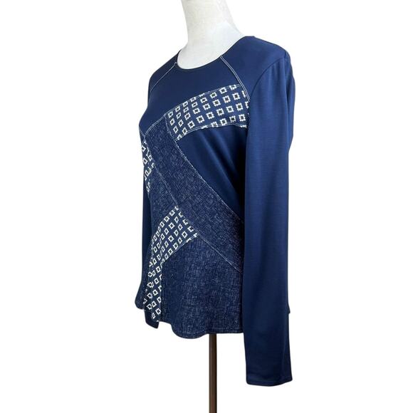 BCBGMaxazria NEW Maygan Navy Blue Multi Combo Patchwork Long Sleeve Top - Picture 4 of 14
